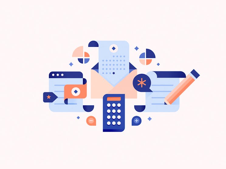 Illustration of tax documents and calculator.